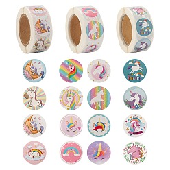 Mixed Color 6 Rolls 3 Style Flat Round Horse Pattern Tag Stickers, Self-Adhesive Paper Gift Tag Stickers, for Party Decorative Presents, Mixed Color, 25mm, 500pcs/roll, 2 rolls/style