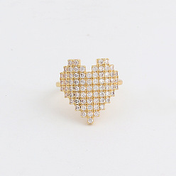 18K gold white diamond Fashionable Heart-shaped Ring with Full Rhinestones, Adjustable and Bold Design