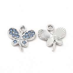 Сапфир Подвески из экологически чистого сплава со стразами, очарование бабочки, платина, сапфир, 14.5x14x2 мм, отверстие : 1.8 мм
