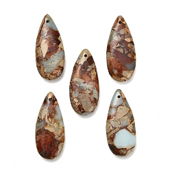 Седло Коричневый Подвески из окрашенной натуральной императорской яшмы, слезинки, седло коричневый, 34.5~35x15~16x6~6.5 мм, отверстие : 1.4 мм