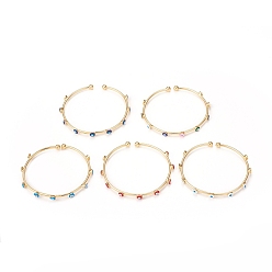 Mixed Color Rack Plating Brass Cuff Bangles, Enamel Evil Eye Bangles for Women Men, Real 18K Gold Plated, Long-Lasting Plated, Cadmium Free & Lead Free, Mixed Color, Inner Diameter: 2 inch(5.2cm)