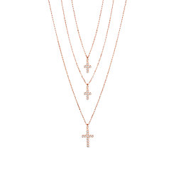 Rose Gold SHEGRACE 925 Sterling Silver Tri-Tiered Necklaces, with AAA Cubic Zirconia, with S925 Stamp, Cross, Rose Gold, 18.11 inch(46cm)
