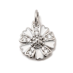 Белый Стойки обшивки латунные подвески, с кубического циркония и эмали, , долговечный, без свинца и без кадмия, с целью перехода в кольце, платина, белые, 14x12.5x4 мм, отверстие : 3.5 мм