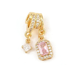 Pink Латунные микро проложить кубического циркония подвески, долговечный, стойки покрытие, без кадмия и без свинца, прямоугольник с подвесками в виде ромбов, реальный 18 k позолоченный, розовые, 22.5 мм, отверстие : 3.5 мм
