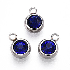 Сапфир 303 из нержавеющей стали амулеты горный хрусталь, плоско-круглые, цвет нержавеющей стали, сапфир, 8.5x6x3.5~4 мм, отверстие : 1.5~1.6 мм