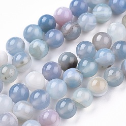 Pale Turquoise Natural Striped Agate/Banded Agate Beads Strands, Dyed & Heated, Round, Pale Turquoise, 8mm, Hole: 1.4mm, about 50pcs/strand, 15.75 inch(40cm)