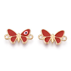 Red Alloy Enamel Connector Charms, Cadmium Free & Lead Free, Butterfly with Evil Eye Links, Light Gold, Red, 10x17.5x2mm, Hole: 1.6mm