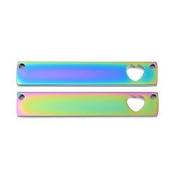 Rainbow Color Ионное покрытие (ip) 304 соединители звеньев из нержавеющей стали, пустая бирка с зеркальной полировкой, прямоугольник с пустым сердцем, лазерная резка, Радуга цветов, 40x7x1.7 мм, отверстие : 1.5 мм