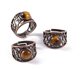 Тигровый глаз Круглые регулируемые кольца из натурального тигрового глаза, Мужские широкие латунные кольца с красной медью, внутренний диаметр: 19 мм