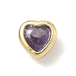 Лиловый Кабошоны из кубического циркония в форме сердца из латуни с микропаве, стойки покрытие, долговечный, без свинца и без кадмия, реальный 18 k позолоченный, сирень, 5x5.5x3 мм