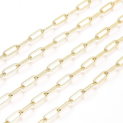 Real 18K Gold Plated Brass Paperclip Chains, Flat Oval, Drawn Elongated Cable Chains, Soldered, Long-Lasting Plated, with Spool, Real 18K Gold Plated, 12x4x0.8mm, about 16.4 Feet(5m)/roll