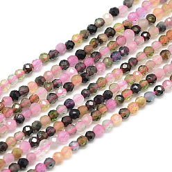 Tourmaline Natural Tourmaline Beads Strands, Faceted, Round, Dyed, 2x2mm, Hole: 0.5mm, about 188pcs/strand, 15.9 inch