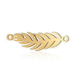 Golden 201 Stainless Steel Links connectors, Feather, Golden, 6.5x22x1mm, Hole: 1.2mm