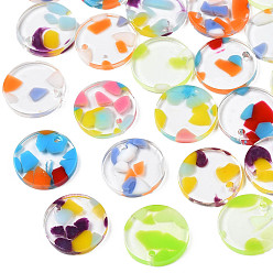 Mixed Color Transparent Cellulose Acetate(Resin) Pendants, Flat Round, Mixed Color, 15.5x2.5mm, Hole: 1.5mm, Pin: 0.7mm