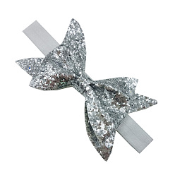 Silver Elastic Baby Headbands for Girls, Hair Accessories, with Cloth Bowknot, Glitter Powder, Silver, 11 inch(280mm)