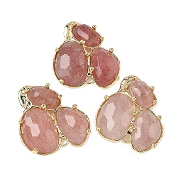 Клубничный Кварц Соединители звеньев естественного кварца клубники, с латунной фурнитурой , граненые, золотые, 30.5~31x33x5 мм, отверстие : 1.8 мм
