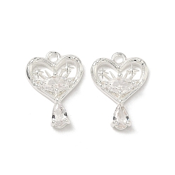 Прозрачный Кулон из циркония, сердечко с подвесками в виде капель, 925 серебро покрытием, прозрачные, 16x11.5x3.5 мм, отверстие : 1.5 мм