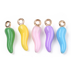 (52) Непрозрачная лаванда Подвески из эмали и сплава, без кадмия, без никеля и без свинца, золотой свет, Горячий рог изобилия / прелести итальянского рога Корничелло, разноцветные, 21x6x6 мм, отверстие : 2 мм