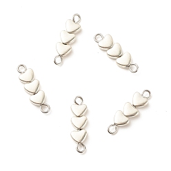 Silver Alloy Connector Charms, Three Hearts, Silver, 20x6x3mm, Hole: 1.8mm