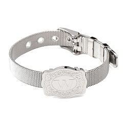 Letter W 304 Браслеты-цепочки из нержавеющей стали для часов (женские и мужские), овальный с буквой, цвет нержавеющей стали, Буква W, 8.54 дюйм (21.7 см)