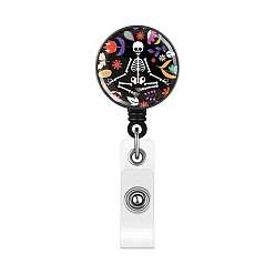 Colorful Halloween Theme Skull Pattern Badge Reels, Plastic Clip-On Retractable Badge Holders, Tag Card Holders, Colorful, 85x32mm