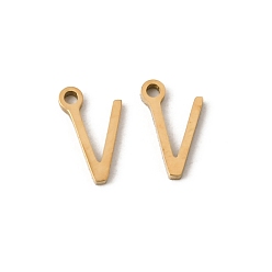 Letter V 304 подвески из нержавеющей стали, подвески с буквой az~z, ионное покрытие (ip), золотые, Буква V, 8x5x1 мм, отверстие : 1 мм