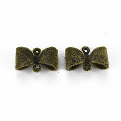 Olive Flocky Brass Normal Links Connectors, Bowknot, Olive, 8x12x3.5mm, Hole: 0.7mm