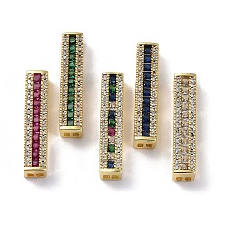 Mixed Color Rack Plating Brass Pave Cubic Zirconia Connector Charms, Rectangle Links, Real 18K Gold Plated, Long-Lasting Plated, Lead Free & Cadmium Free, Mixed Color, 25.5x5x5mm, Hole: 1.5mm