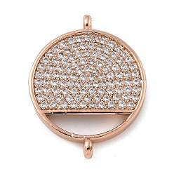Розовое Золото Покрытие стойки латунь микро-паве прозрачный кубический цирконий плоские круглые подвески-соединители, долговечный, без кадмия и без свинца, розовое золото , 23x17.5x2 мм, отверстие : 1.2 мм