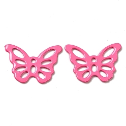 Hot Pink Spray Painted 201 Stainless Steel Pendants, Butterfly Charms, Hot Pink, 15x10.5x0.5mm, Hole: 1.2mm