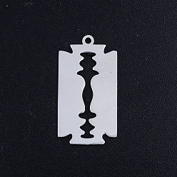 Stainless Steel Color 201 Stainless Steel Pendants, Blade Shape, Stainless Steel Color, 26x14x1mm, Hole: 1.5mm