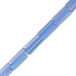 Cornflower Blue Electroplate Glass Beads Strands, Full Rainbow Plated, Cuboid, Cornflower Blue, 20x4x4mm, Hole: 0.8mm, about 38pcs/strand, 30.31 inch(77cm)