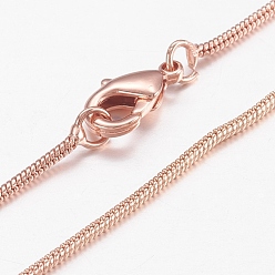Real Rose Gold Plated Brass Round Snake Chain Necklaces, with Lobster Claw Clasps, Real Rose Gold Plated, 17.71 inch(45cm)