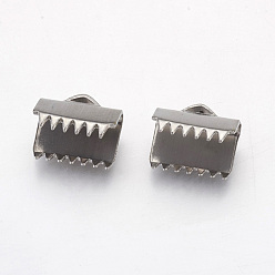 Stainless Steel Color 304 Stainless Steel Ribbon Crimp Ends, Rectangle, Stainless Steel Color, 9x10.5mm, Hole: 1x3mm
