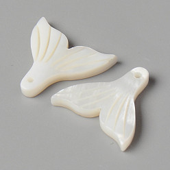 Creamy White Natural Freshwater Shell Pendants, Mermaid Tail Shape, Creamy White, 18x19x3mm, Hole: 1mm