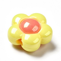 Желтый Двухцветное УФ-покрытие радужных переливающихся акриловых бусин, цветок, желтые, 16x15x9 мм, отверстие : 2.5 мм