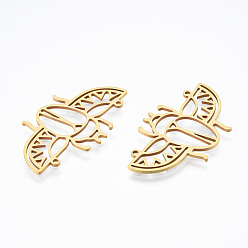 Real 18K Gold Plated 201 Stainless Steel Pendants, Cicada, Real 18K Gold Plated, 22x38.5x1mm, Hole: 1.4mm