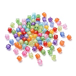 Mixed Color Transparent Acrylic Beads, Bead in Bead, Faceted Cube, Mixed Color, 18x18x18mm, Hole: 3mm, about 160pcs/500g