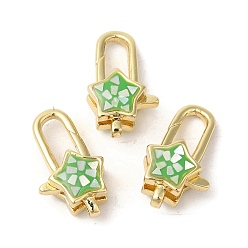 Зеленый Карабин-лобстеры, латунные, с эмалью и ракушкой, долговечный, без свинца и без кадмия, реальный 18 k позолоченный, звезда, зелёные, 17x10x6.5 мм, отверстие : 1.6 мм