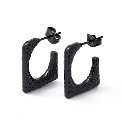 Electrophoresis Black 304 Stainless Steel Rectangle Stud Earrings, Half Hoop Earrings for Women, Ion Plating(IP), Electrophoresis Black, 20.5x16.5x3mm, Pin: 0.7mm
