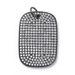 Gunmetal Brass Micro Pave Cubic Zirconia Pendants, with Jump Rings, Rectangle, Clear, Gunmetal, 36.5x25x2.5mm, Hole: 6mm