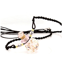 Pink Lampwork Perfume Bottle Necklaces with Ropes, Bottle, Pink, 22.05~28.35 inch(56~72cm), Pendant: 22x17mm, Capacity: 1ml(0.03fl. oz)