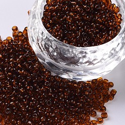 Brown Glass Seed Beads, Transparent, Round, Brown, 8/0, 3mm, Hole: 1mm, about 10000 beads/pound