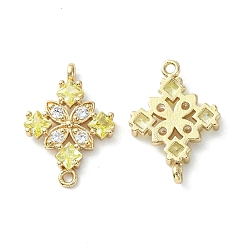 Champagne Yellow Brass Pave Cubic Zirconia Connector Charms, Light Gold, Rhombus Links, Champagne Yellow, 20x14x3mm, Hole: 1.2mm