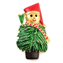 Золотой Рождественская тема броши из сплава с эмалью, для рюкзака с одеждой, новогодняя елка со снеговиком, золотые, 56x34 мм