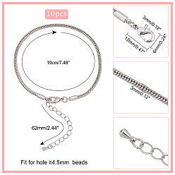 Platinum Brass European Style Bracelet Making, with Brass Claw Clasp, Platinum, 7-1/2 inch(19cm), 3mm, Fit for hole ≥4.5mm  beads