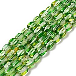 Зеленый лайм Гальванические нити из синтетических бусин из лунного камня, окрашенные, голографические бусы, с половинным покрытием ab цвета, прямоугольные, зеленый лайм, 8~9x5.5~6x5~6.5 мм, отверстие : 1 мм, около 44 шт / нитка, 14.45'' (36.7 см)