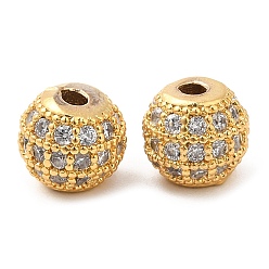Real 18K Gold Plated Brass Micro Pave Clear Cubic Zirconia Beads, Round, Real 18K Gold Plated, 6.5x5.5mm, Hole: 1.6mm