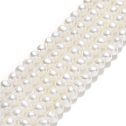 Бежевый Нити из натурального культивированного пресноводного жемчуга, картофель, бежевые, 4~4.5x5~5.5x4.5~5 мм, отверстие : 0.5 мм, около 87~88 шт / нитка, 15.55 дюйм (39.5 см)