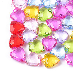 Mixed Color Transparent Acrylic Pendants, Faceted, Heart, Mixed Color, 24x21x10mm, Hole: 3mm, about 200pcs/500g